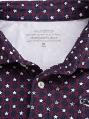 Vineyard Vines Performance Polo Shirt Navy Red White Star Print Youth Boy Medium
